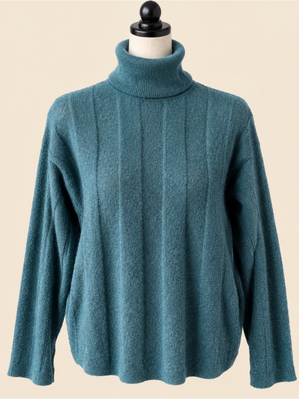 90s Vintage Lands End Lambswool Thick Rib Teal Turtleneck M